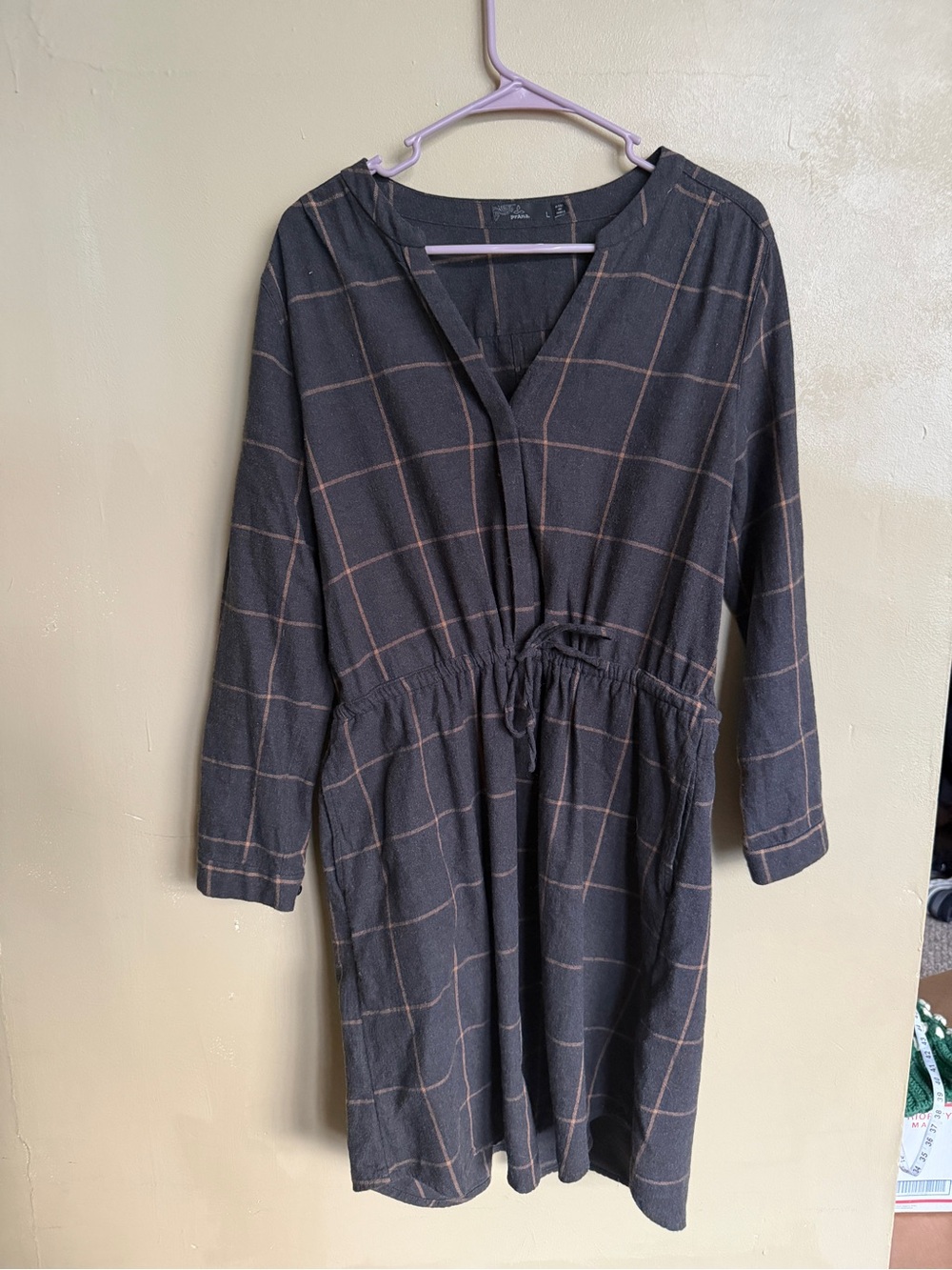 Prana Plaid Drawstring Dress | Size Large